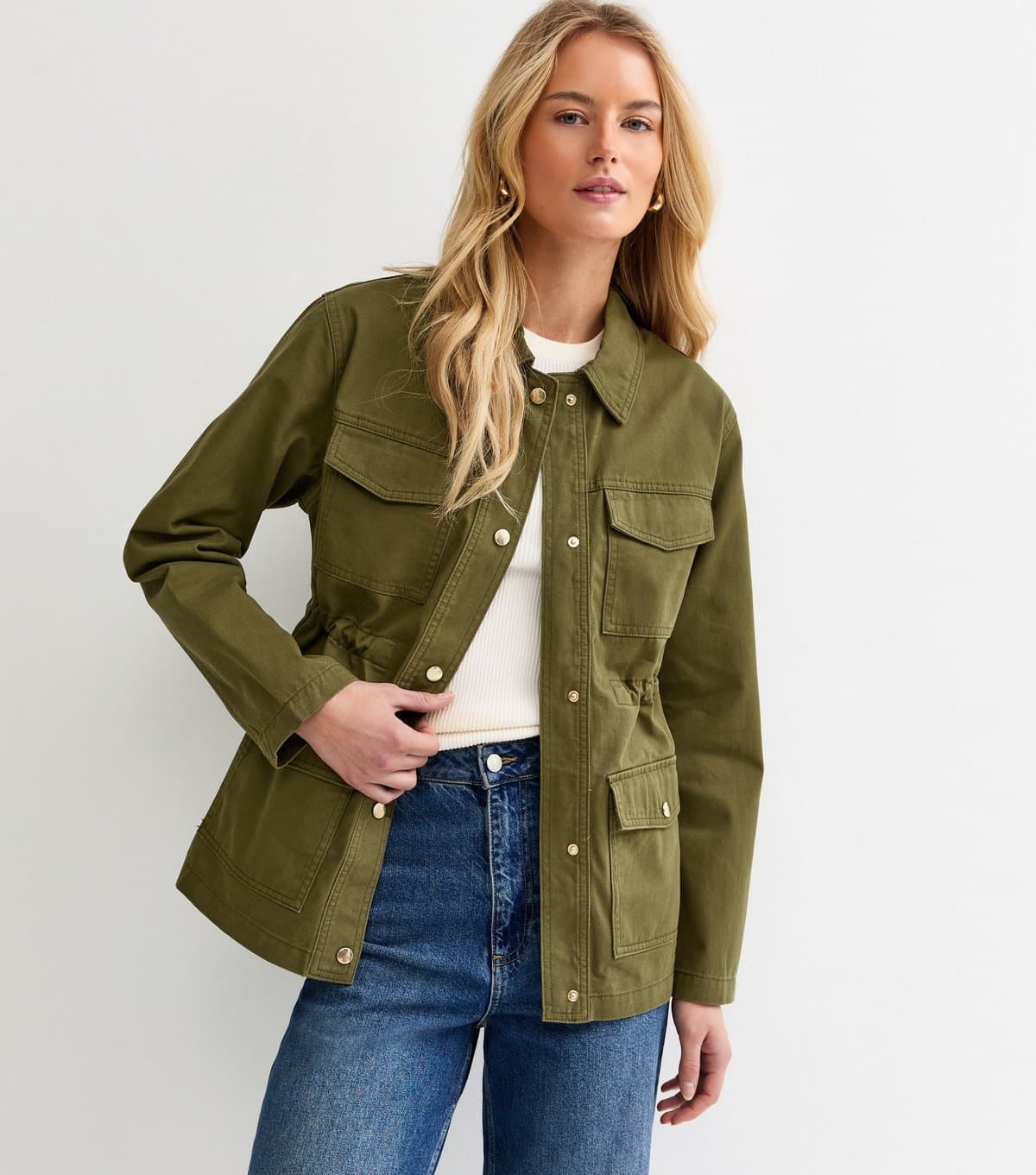 New Look Women's Tall Khaki 4 Pocket Denim Shacket New Look
