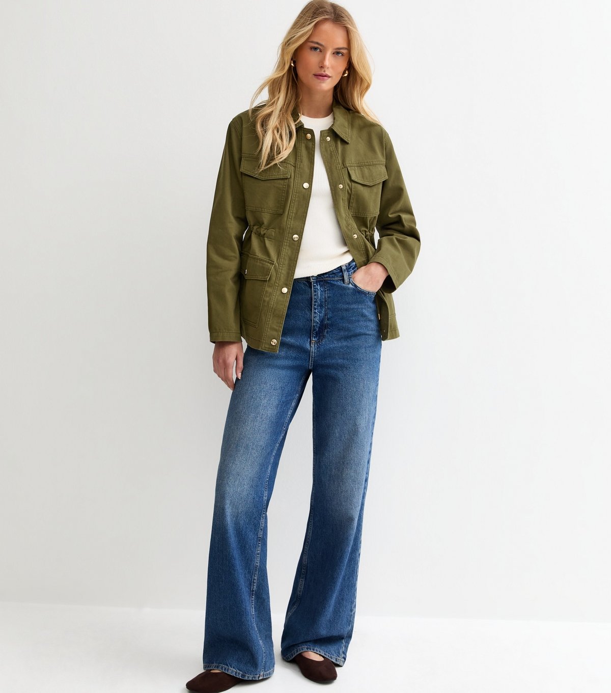 New Look Women's Tall Khaki 4 Pocket Denim Shacket New Look - 3