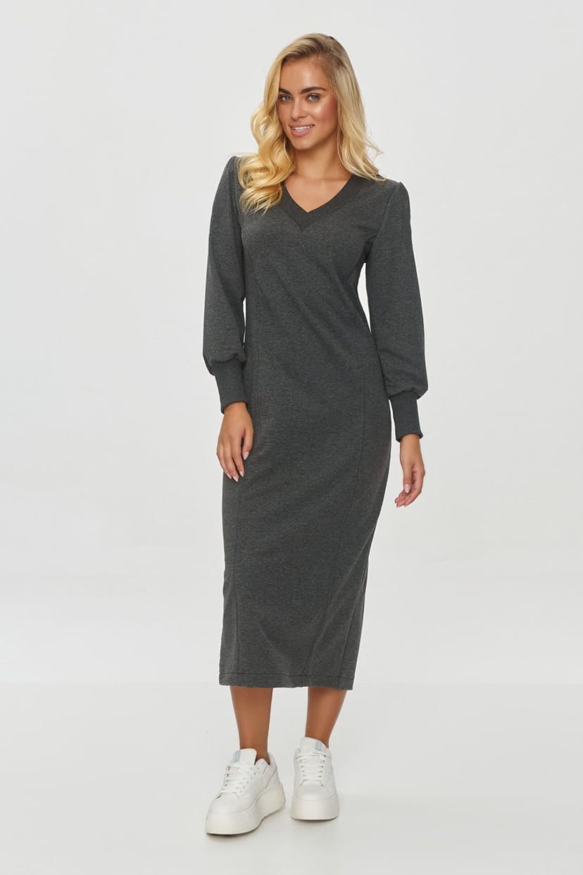Love Lace Love Lace Women's Soft V Neck Rib Midi Dress in Grey - 1
