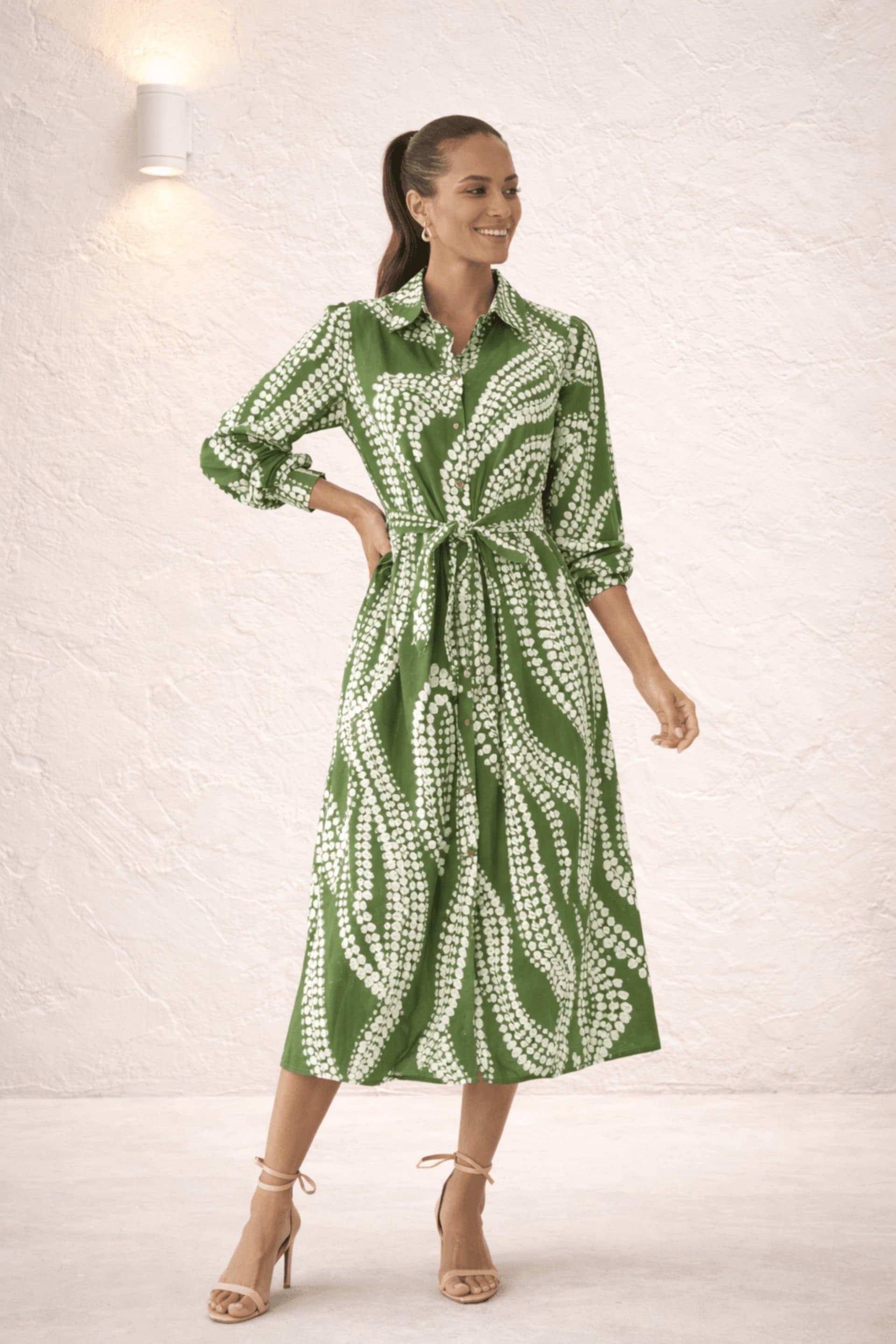 Style Cheat Style Cheat Women's Green Leaf Midi Shirt Dress