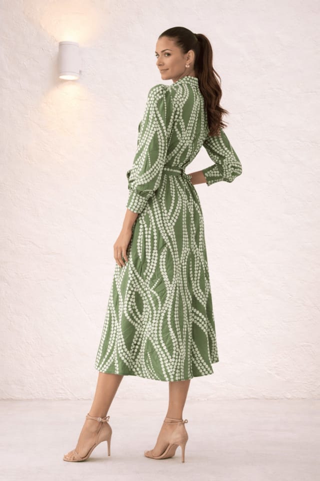 Style Cheat Style Cheat Women's Green Leaf Midi Shirt Dress - 2