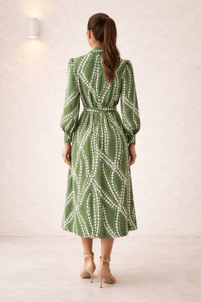 Style Cheat Style Cheat Women's Green Leaf Midi Shirt Dress - 3