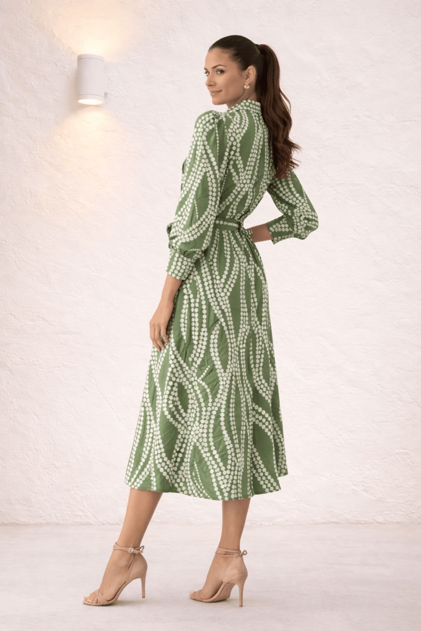 Style Cheat Style Cheat Women's Green Leaf Midi Shirt Dress - 4