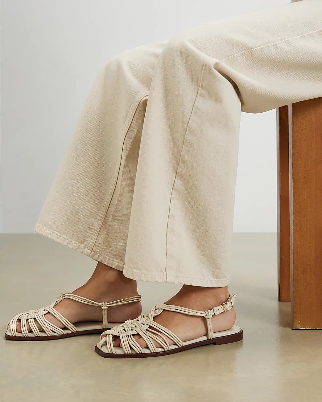 River Island River Island Womens Cream Leather Caged Sandals
