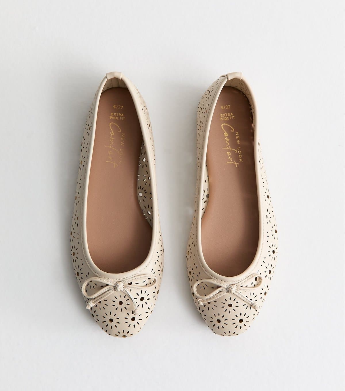 New Look Women's Extra Wide Fit White Floral Cutout Ballet Pumps Vegan New Look
