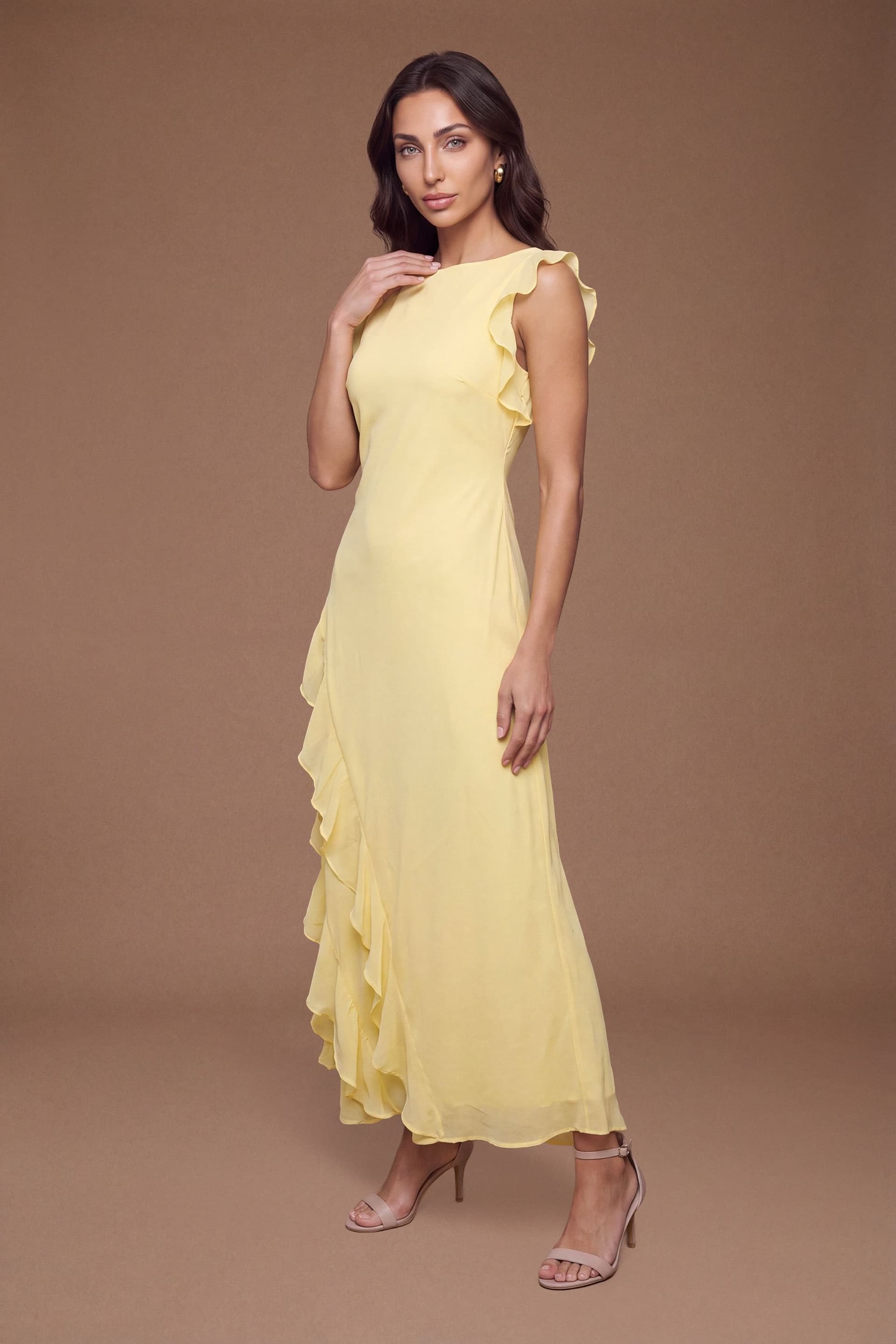 Coast Coast Women's Honoured Petite Ruffle Georgette Maxi Bridesmaid Dress in Lemon