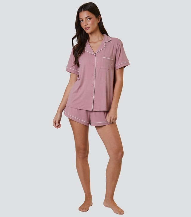 Loungeable Women's Pink Ribbed Shirt and Shorts Pyjama Set Loungeable New Look - 2
