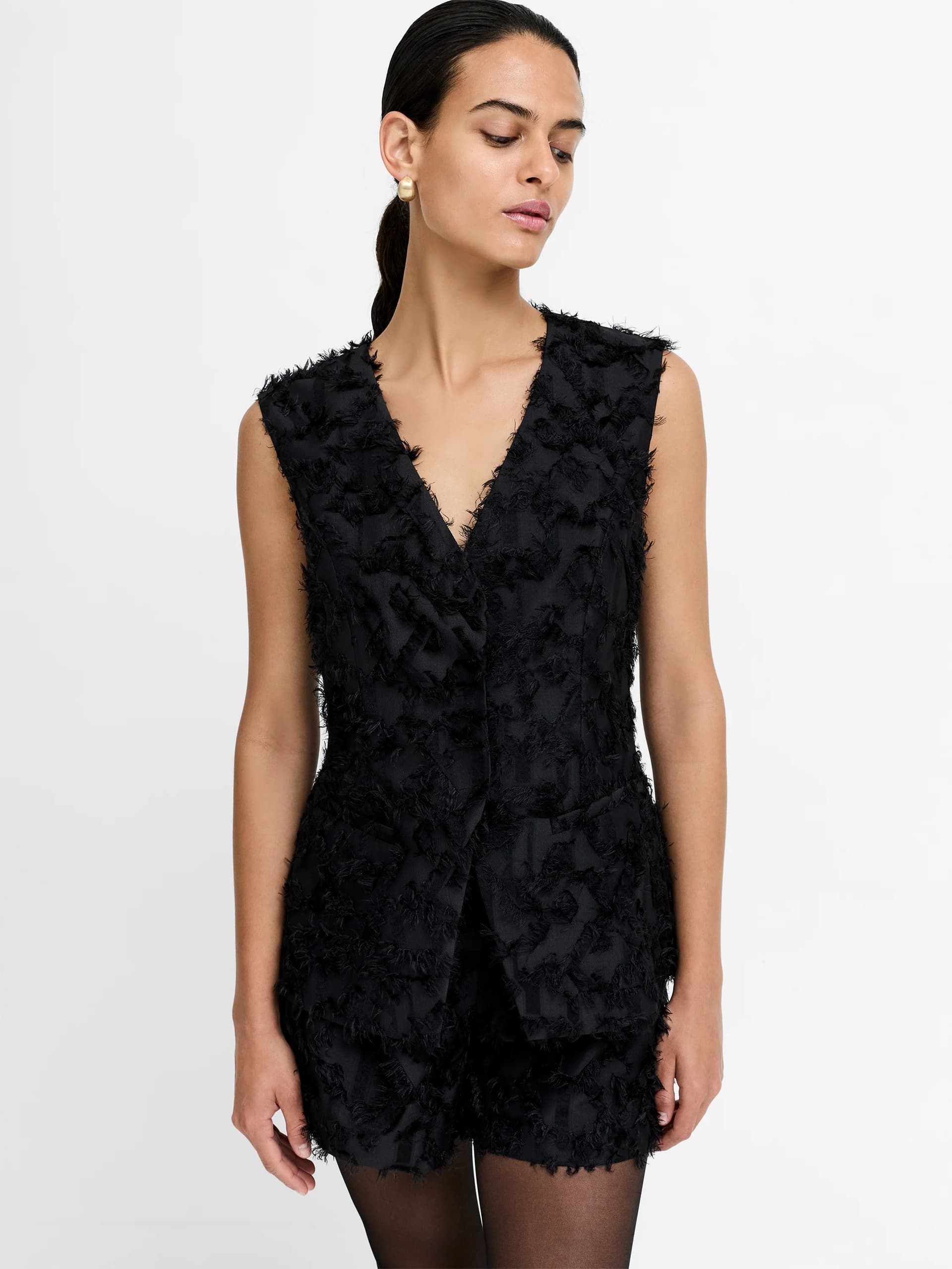French Connection Raffy Black Textured Waistcoat Black