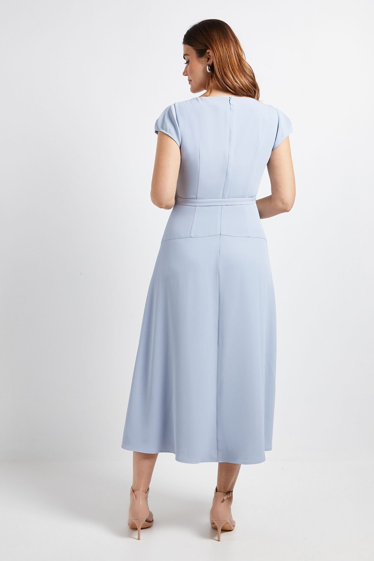 Wallis Wallis Women's Crepe Belted Cap Sleeve Midi Dress in Blue - 3