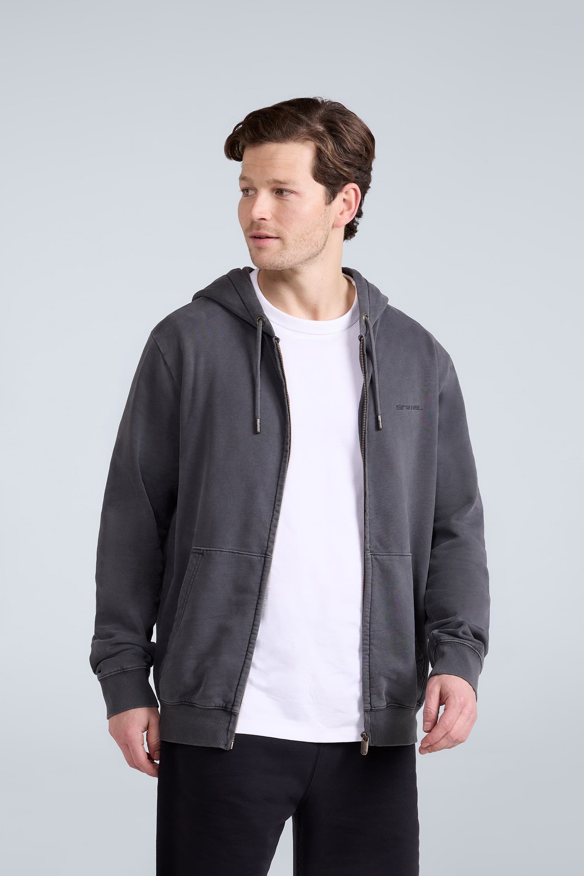Animal Animal Men's Woody Zip Through Hoodie Training Gym Running Sweatshirt in Charcoal