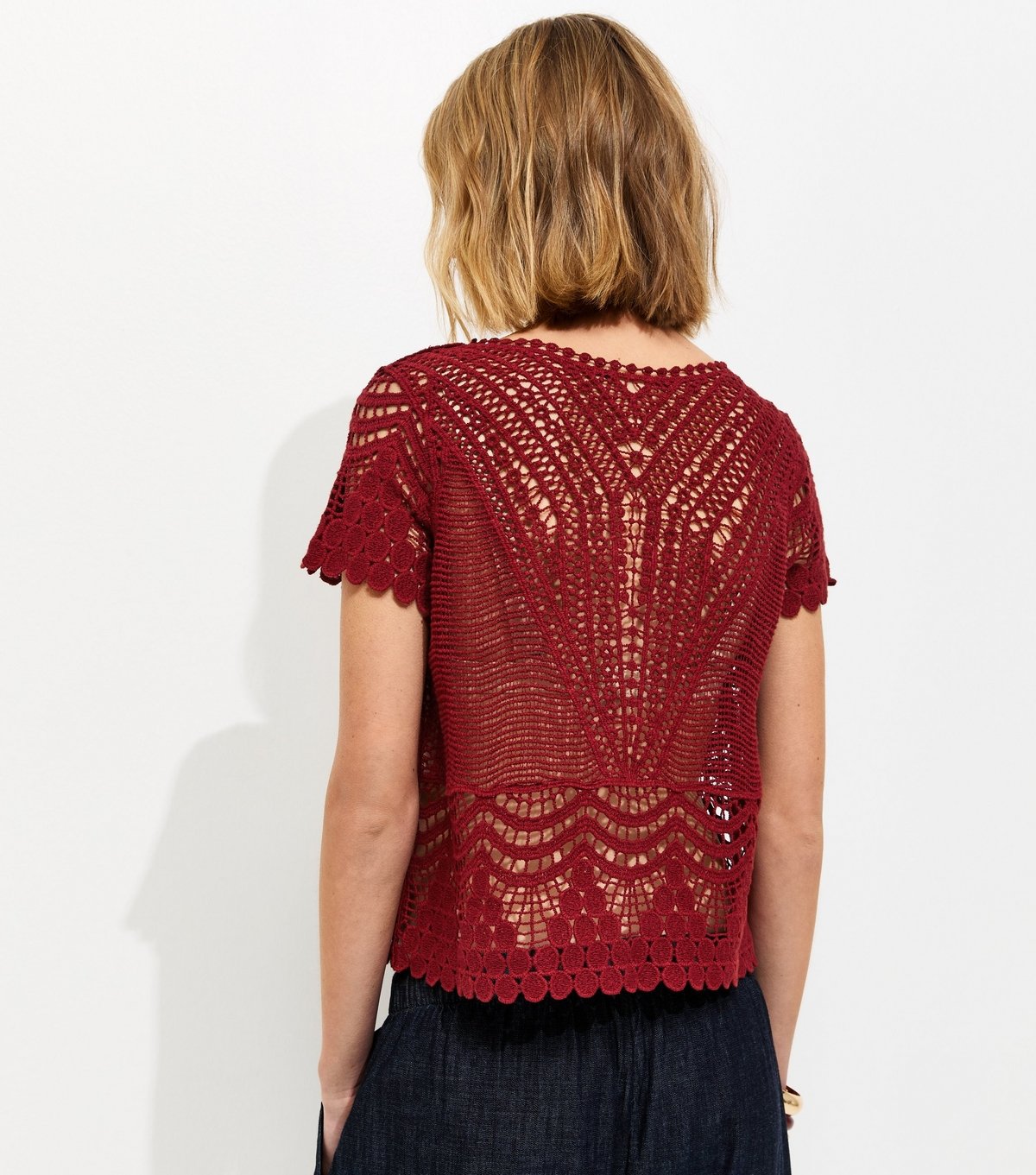 New Look Women's Rust Cotton Crochet V Neck Top New Look - 4