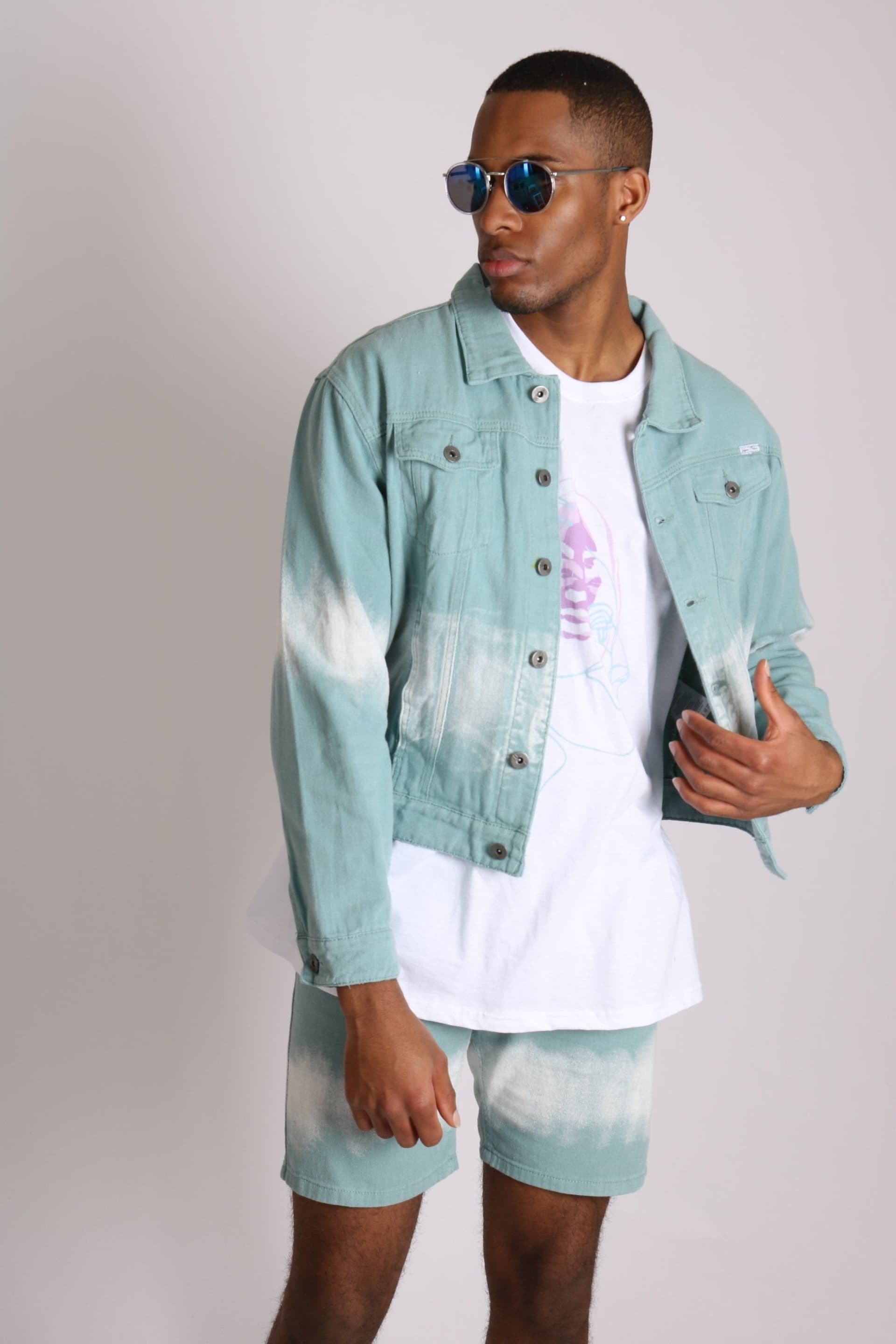Liquor N Poker Liquor n Poker Men's Ice Cream Sage Tie Dye Oversized Denim Jacket in Green