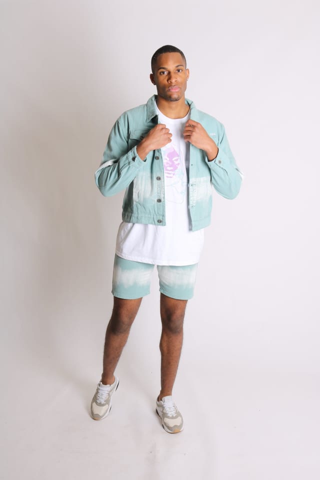 Liquor N Poker Liquor n Poker Men's Ice Cream Sage Tie Dye Oversized Denim Jacket in Green - 2