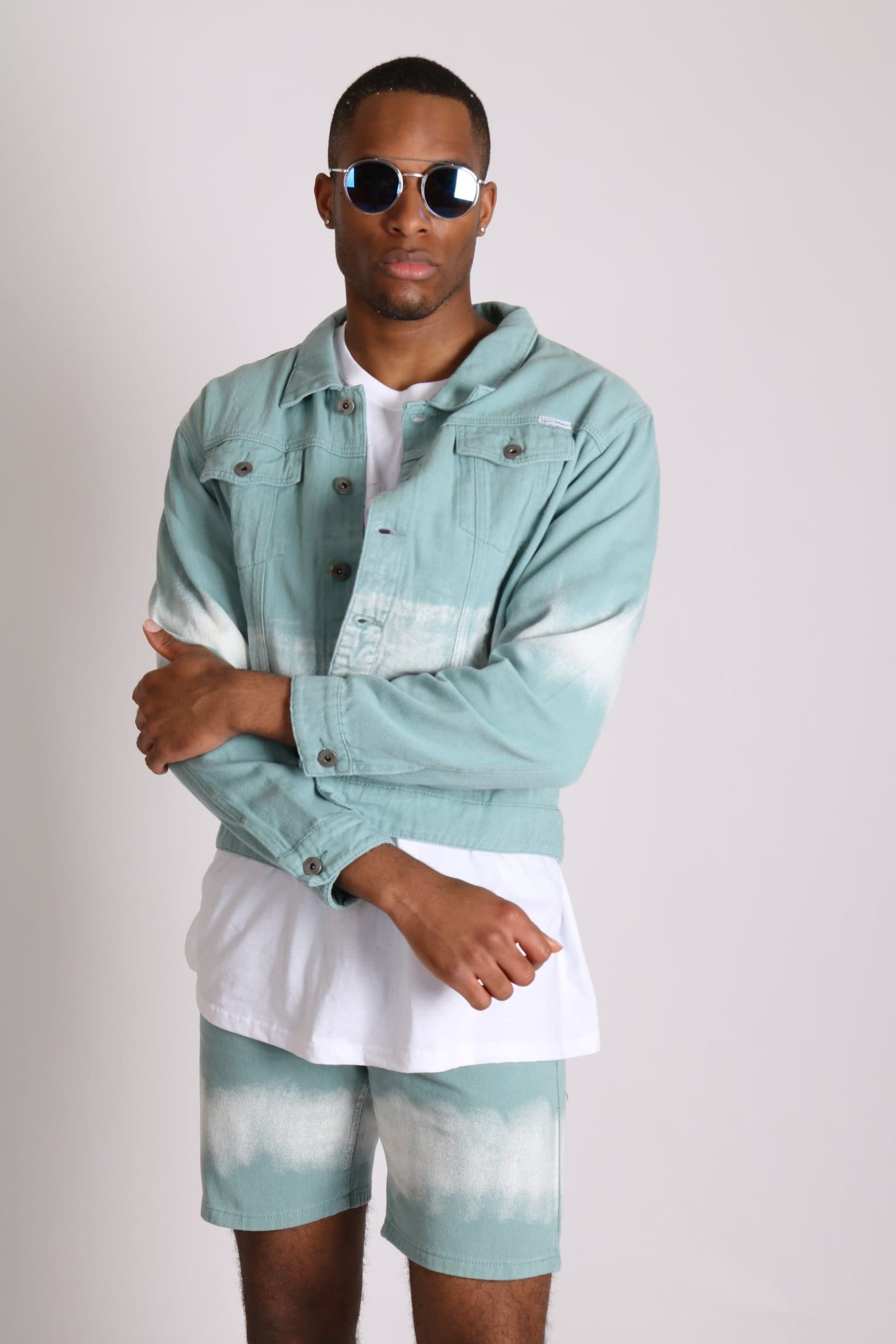 Liquor N Poker Liquor n Poker Men's Ice Cream Sage Tie Dye Oversized Denim Jacket in Green - 4