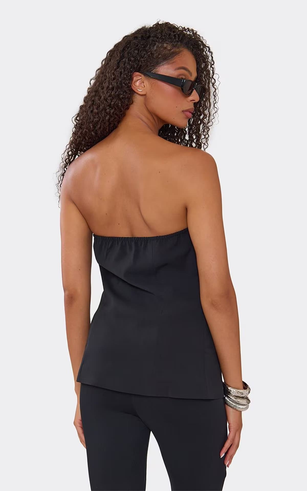 EGO Bandeau Button Up Front Split Hem Top In Black, Women's Size UK 12