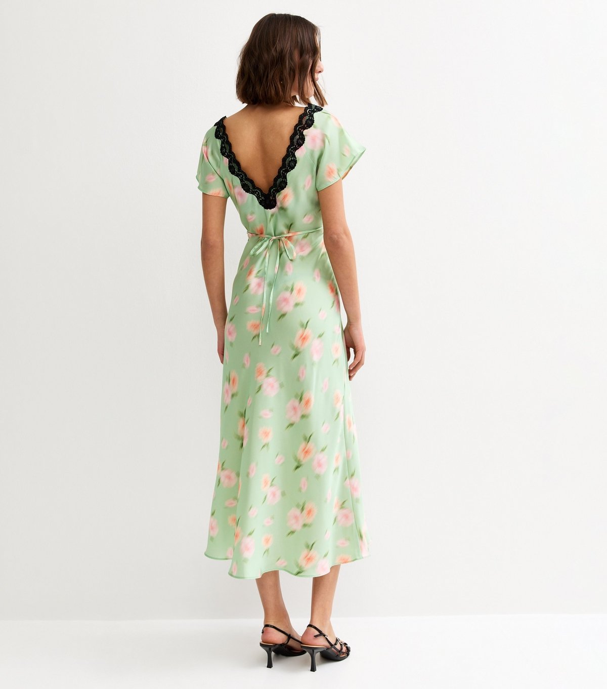 New Look Women's Light Green Blur Floral Lace Trim Midi Dress New Look - 4