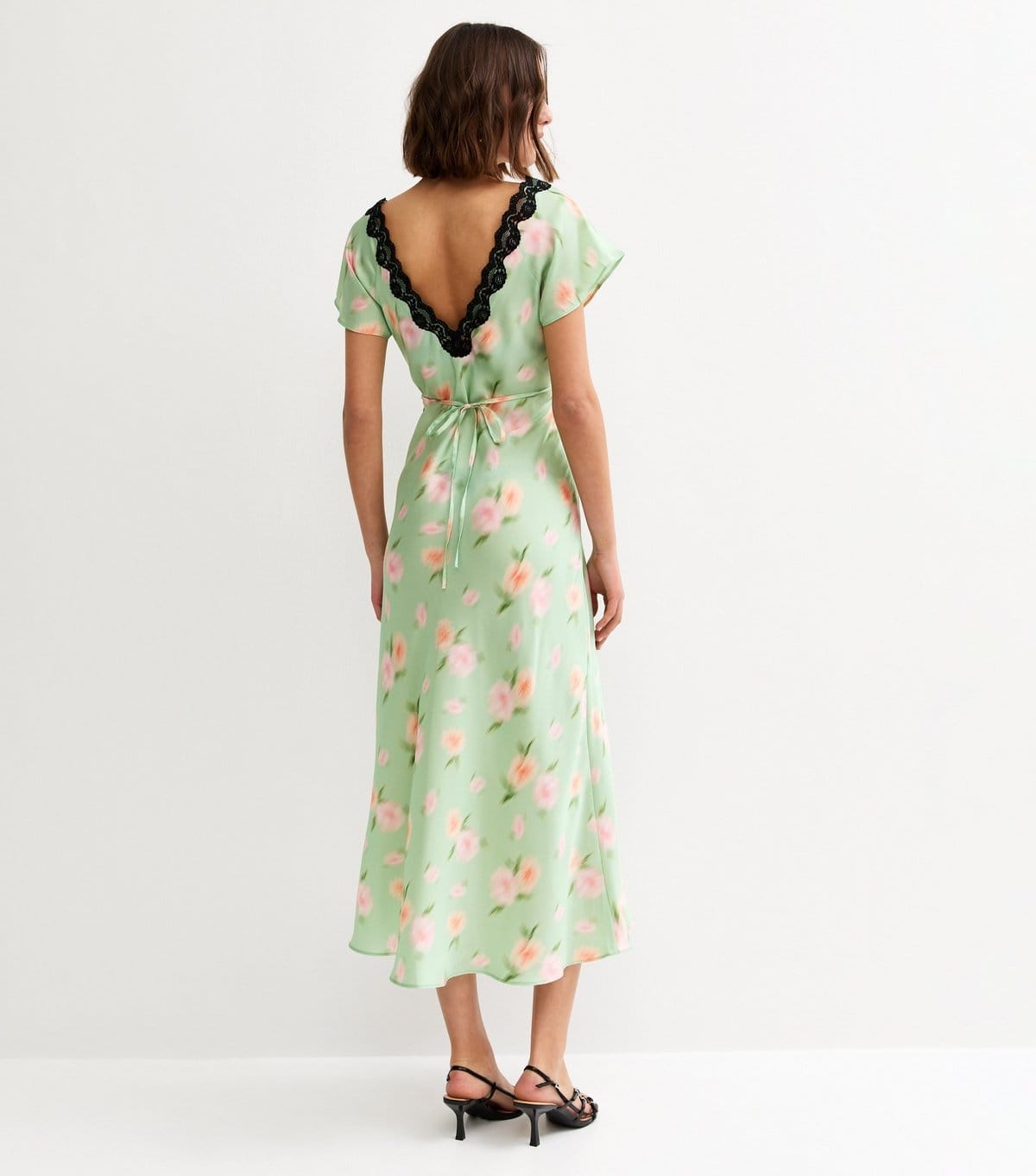 New Look Women's Light Green Blur Floral Lace Trim Midi Dress New Look - 4