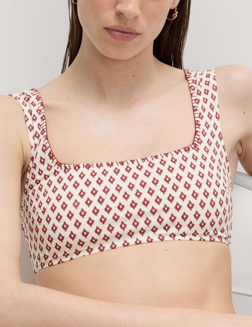 Marks & Spencer M&S Printed Scoop Neck Whipstitch Bikini Top Red Mix - 2