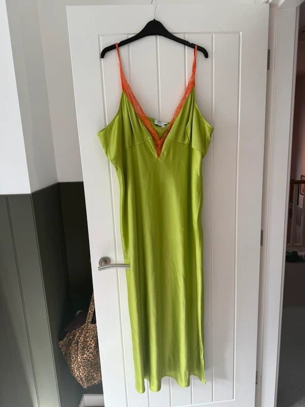 Never Fully Dressed Never fully dress - orange lace trim silk slip dress