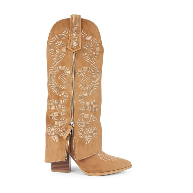 Truffle Collection Truffle Collection Women's Knee Boots Pointed Toe Zip Fastening Polyurethane Block Heel Shoes in Tan - 2