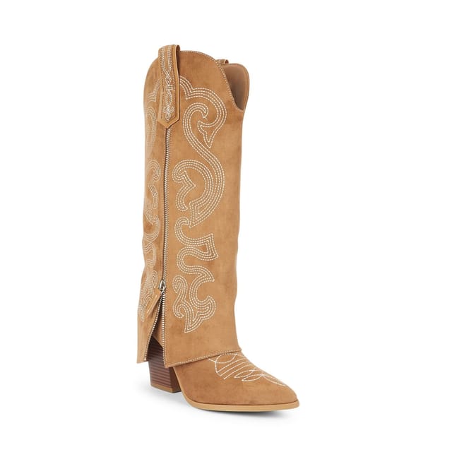 Truffle Collection Truffle Collection Women's Knee Boots Pointed Toe Zip Fastening Polyurethane Block Heel Shoes in Tan - 3