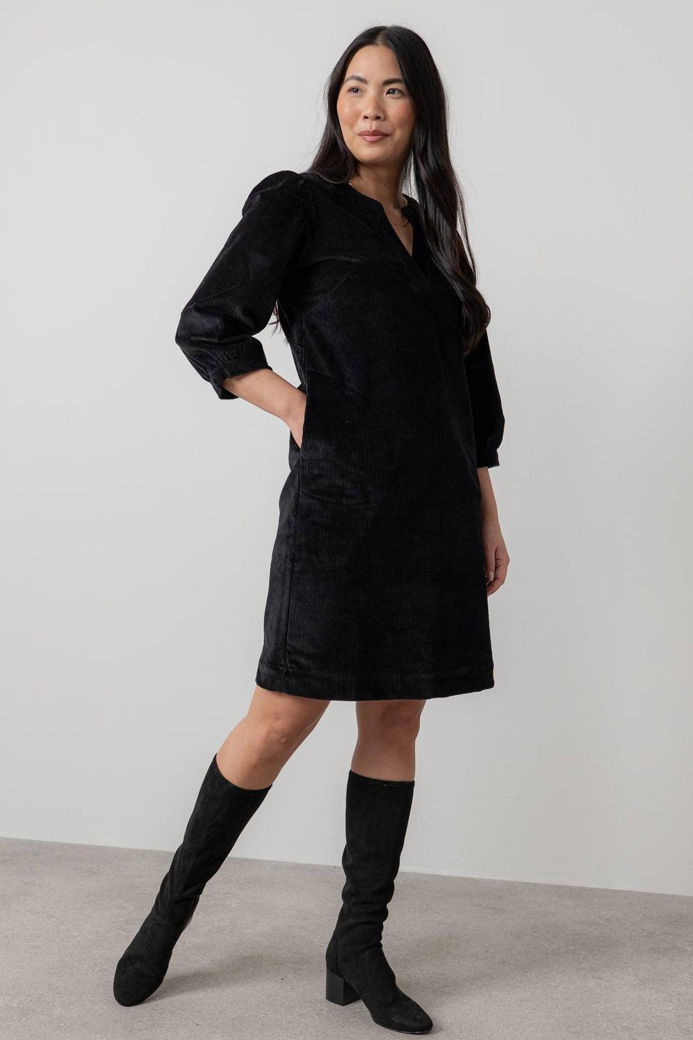 Lily & Me Lily & Me Women's Harvest Stretch Jumbo Cord Shift Dress in Black - 2