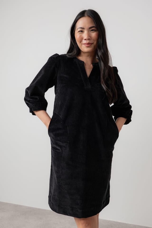 Lily & Me Lily & Me Women's Harvest Stretch Jumbo Cord Shift Dress in Black - 2