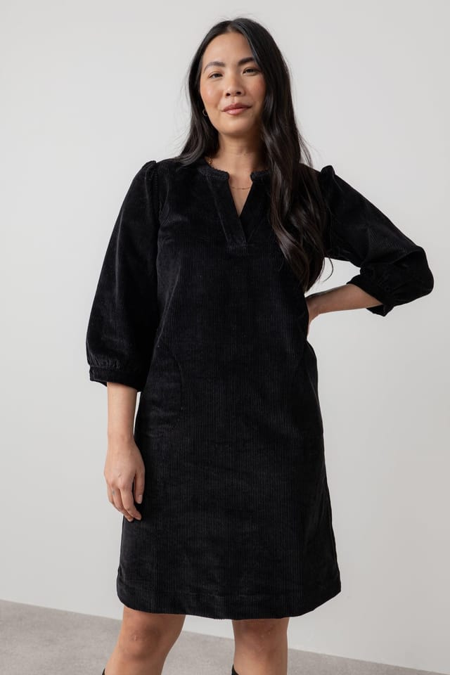 Lily & Me Lily & Me Women's Harvest Stretch Jumbo Cord Shift Dress in Black - 3