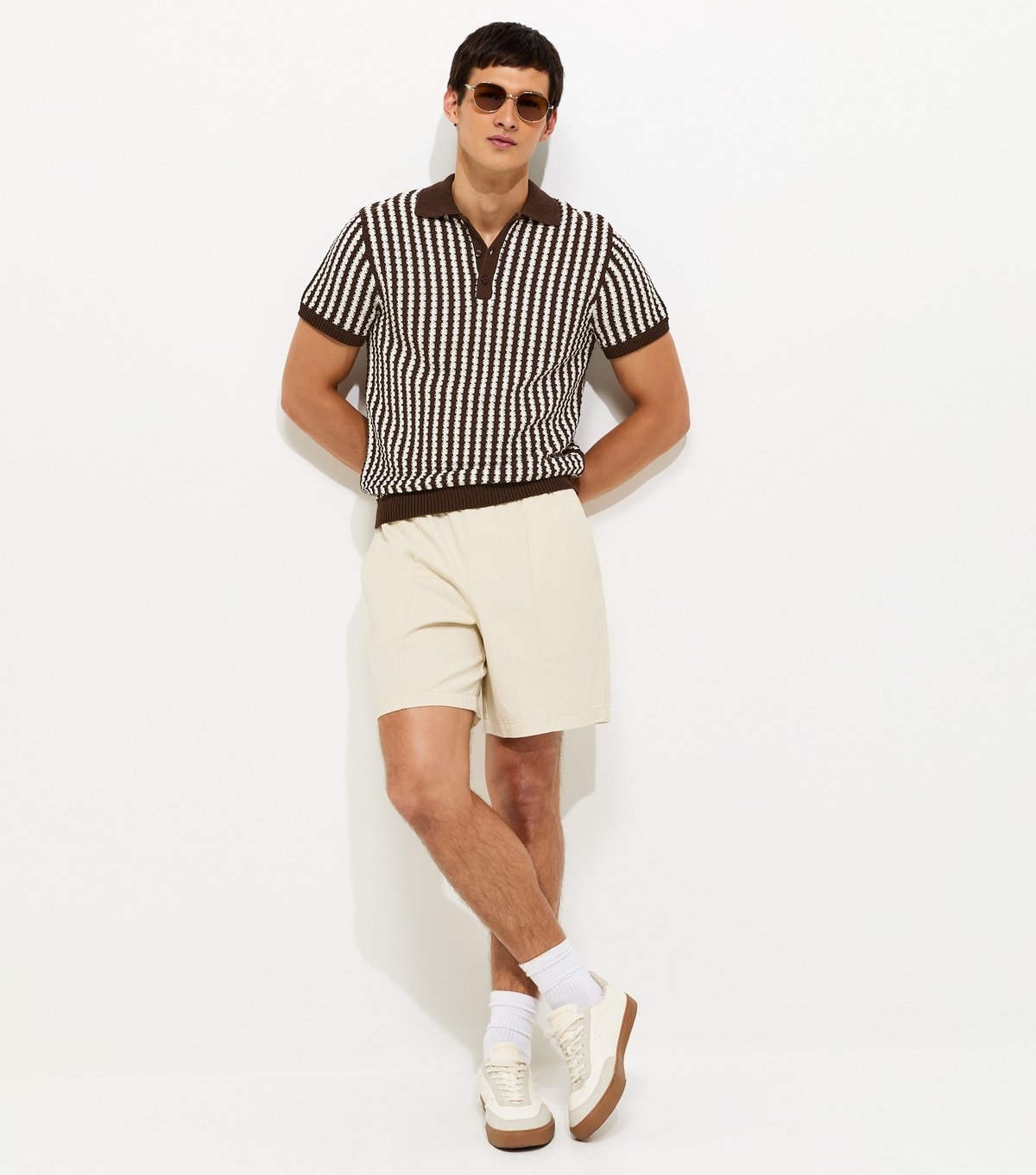 New Look Men's Brown Regular Stripe Texture Knit Button Polo Top New Look - 3