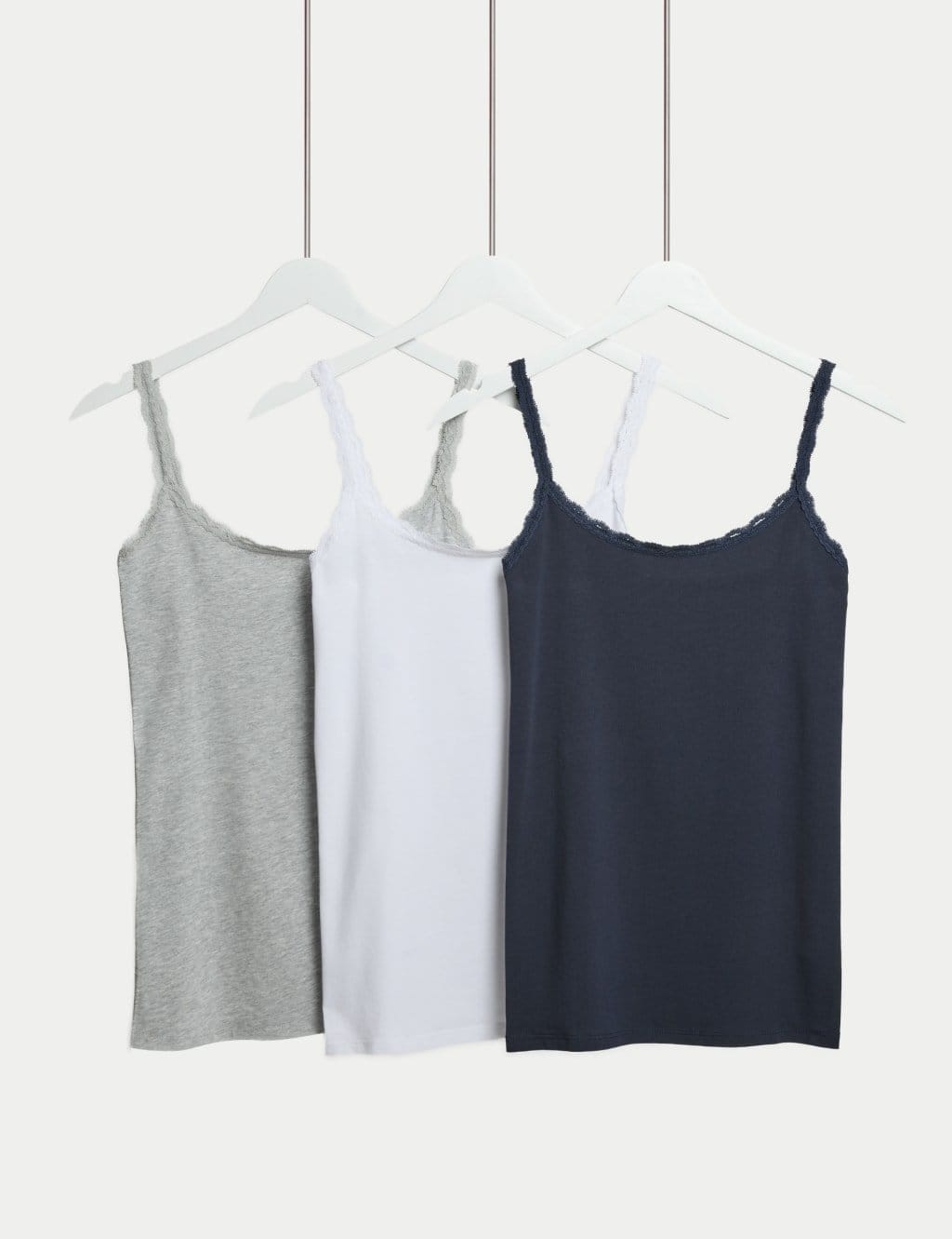 Marks & Spencer M&S 3pk Cotton Rich Lace Trim Vests Navy Mix - 1