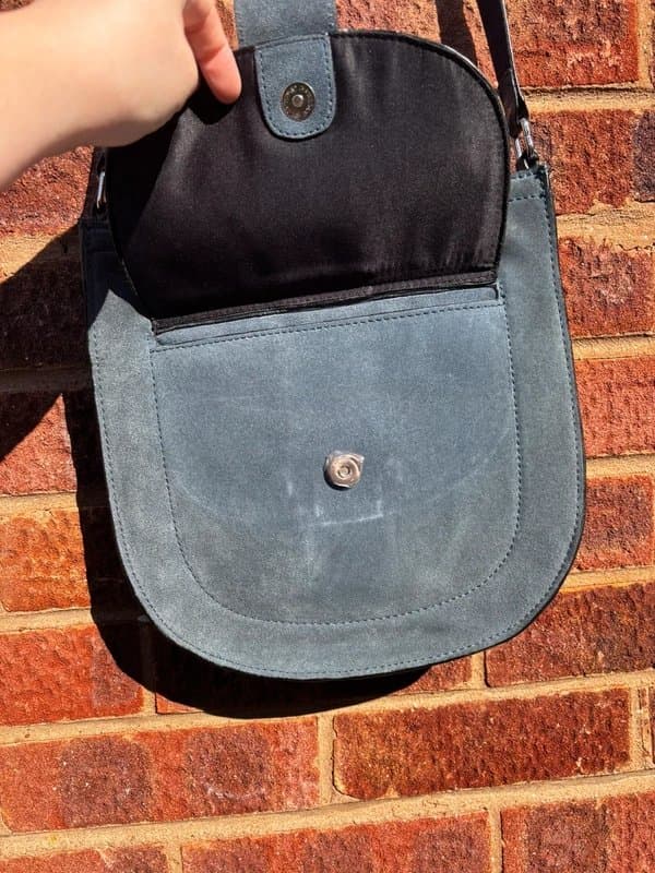 Next Next Slate Blue Suede Leather Saddle Bag Crossbody Handbag VGC