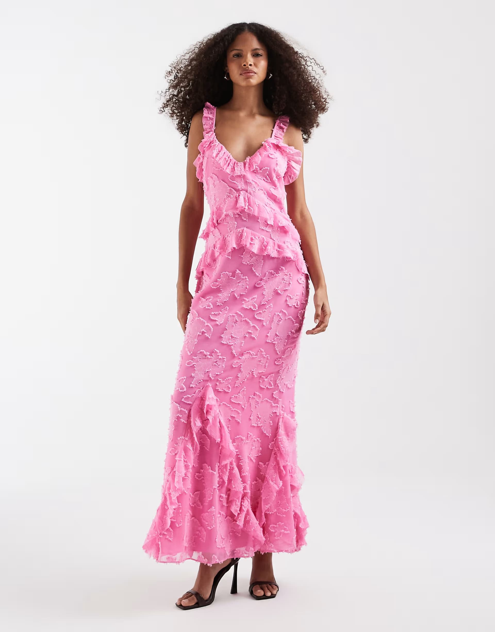 ASOS Pretty Lavish devore frill detail cami maxi dress in pink