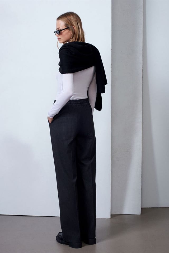 Dilvin Dilvin Women's Wide-Leg Pull-On Trousers in Charcoal - 2