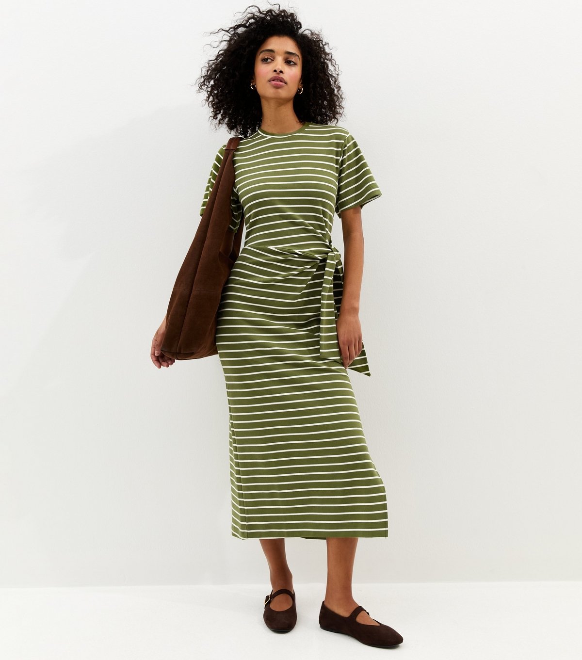 New Look Women's Green Stripe Tie Waist Midi Dress New Look - 2