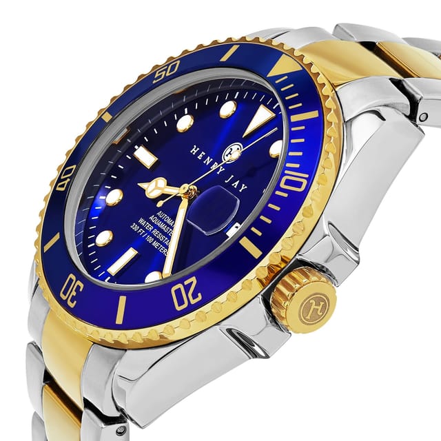 Henry Jay Henry Jay Men's Automatic Self Winding Mechanical Limited Edition 23K Gold Plated Two Tone Stainless Steel Specialty Aquamaster Professional Dive - 2