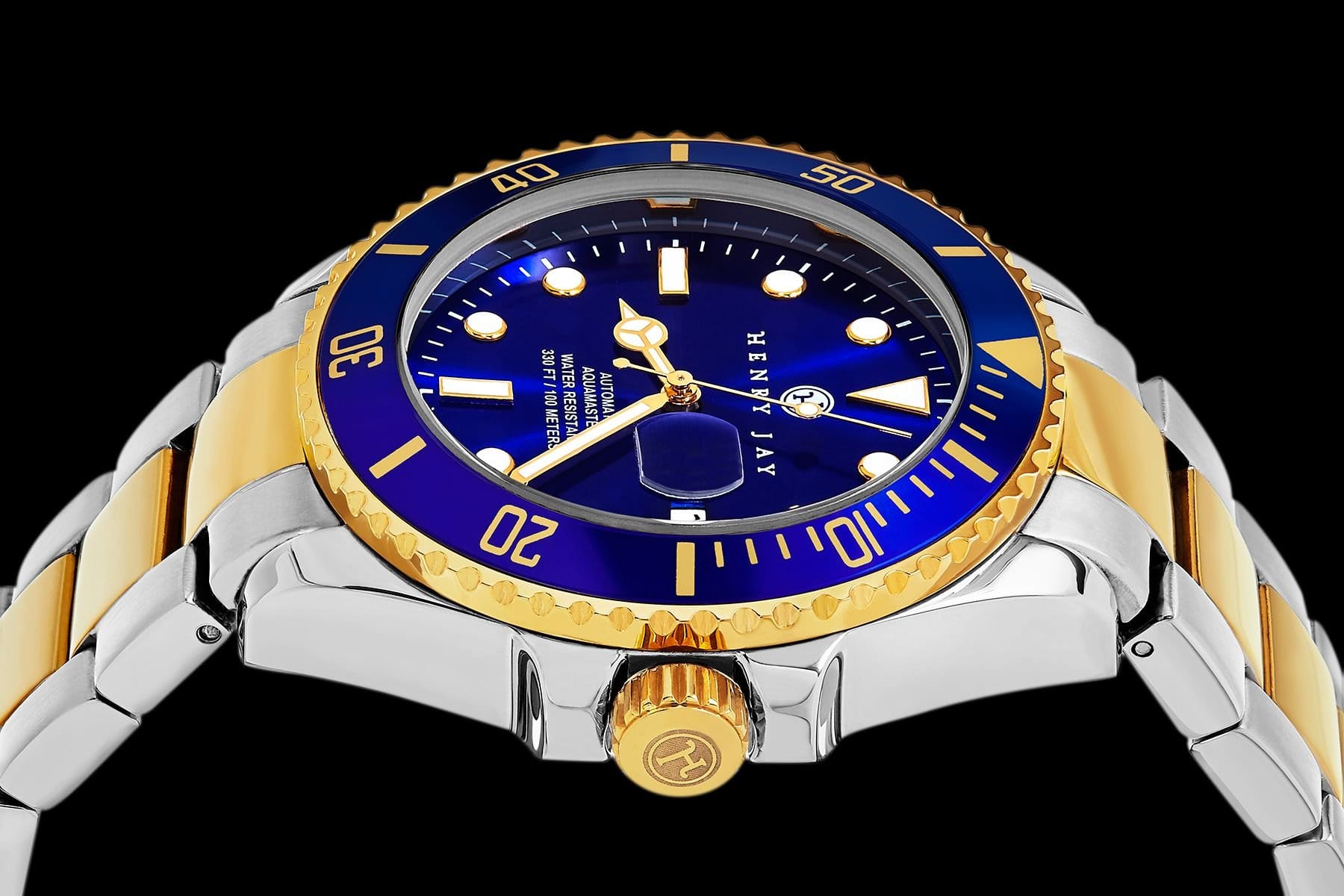 Henry Jay Henry Jay Men's Automatic Self Winding Mechanical Limited Edition 23K Gold Plated Two Tone Stainless Steel Specialty Aquamaster Professional Dive - 4