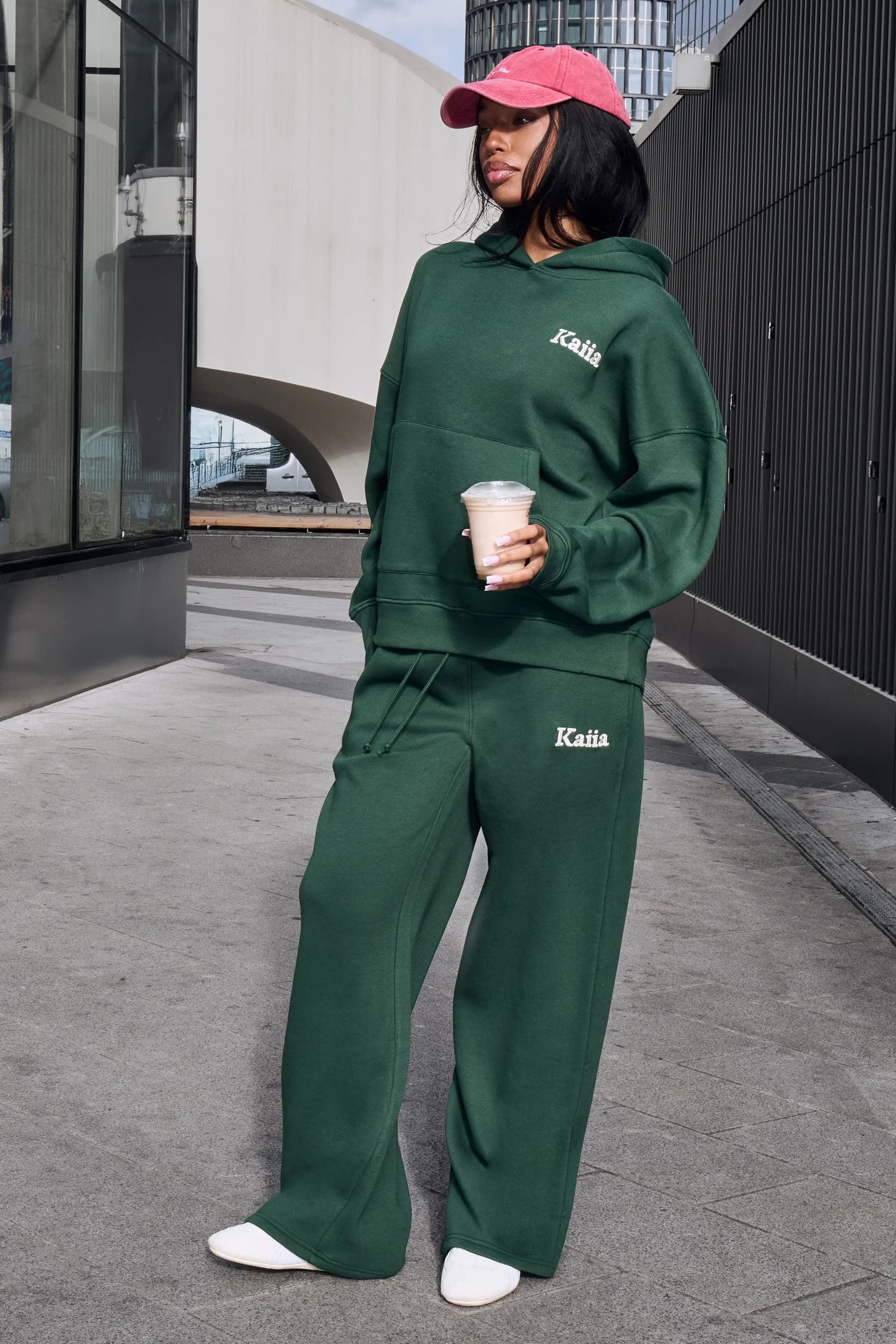 Kaiia Kaiia Slogan Wide Leg Joggers Emerald Green
