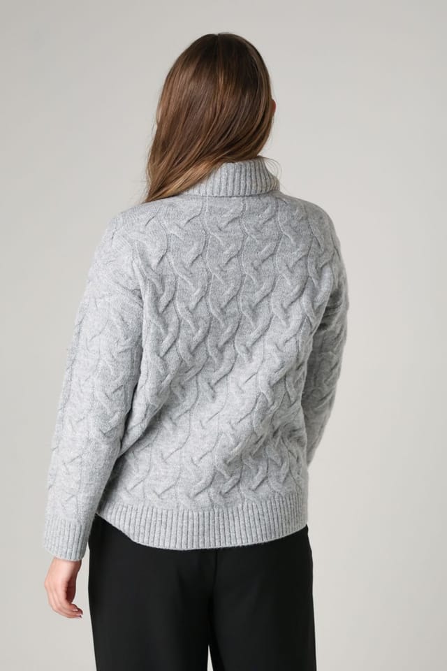 French Connection French Connection Women's Cable Knit Roll Neck Long Sleeve Jumper in Light Grey - 2