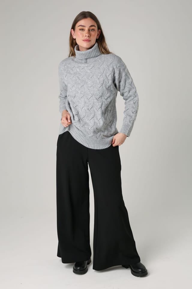 French Connection French Connection Women's Cable Knit Roll Neck Long Sleeve Jumper in Light Grey - 3