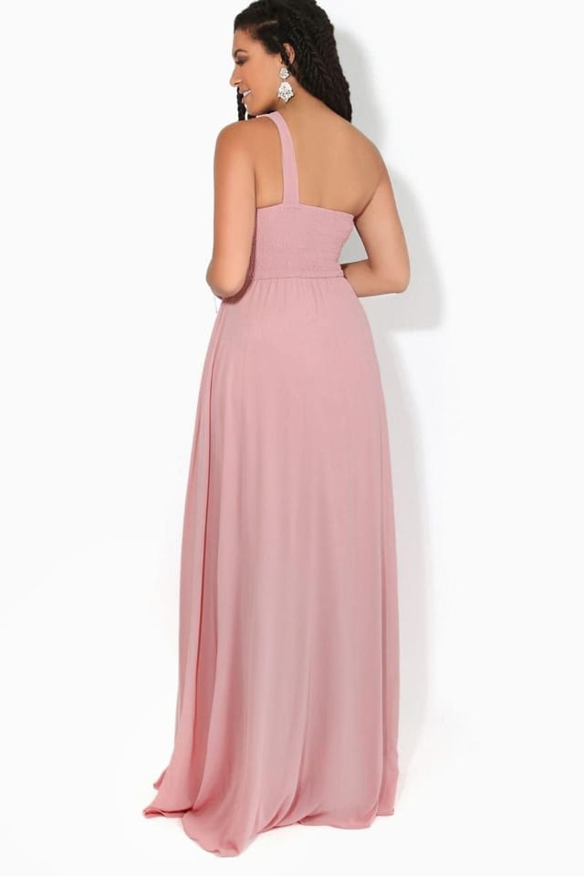 KRISP KRISP Women's One Shoulder Evening Maxi Dress in Dark Pink - 3