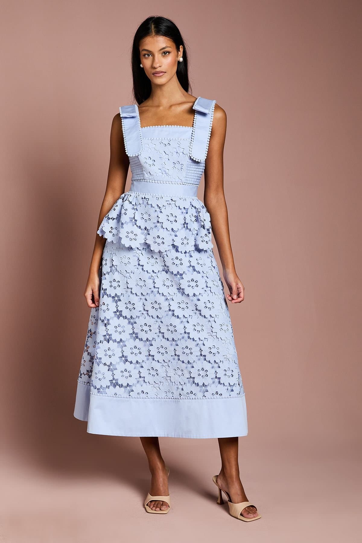 Coast Coast Women's Petite Peplum Lace Midi Dress in Powder Blue