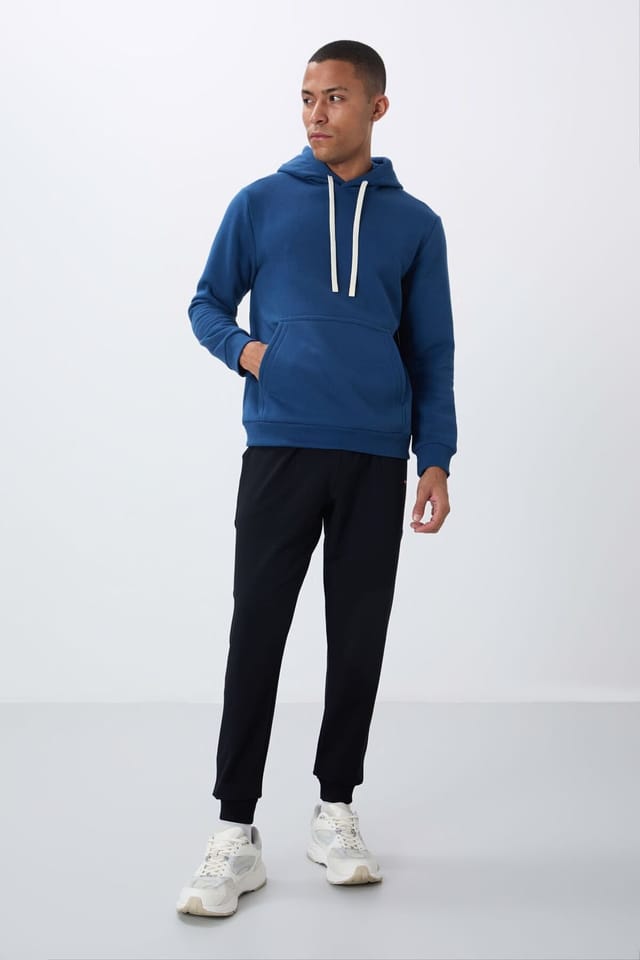 Tommy Life Tommy Life Men's Solid Hooded Sweatshirt With Pocket in Blue - 3