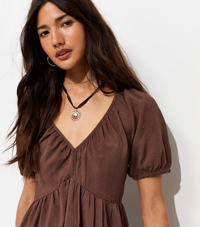 New Look Women's Dark Brown Textured Tiered Mini Smock Dress New Look - 2
