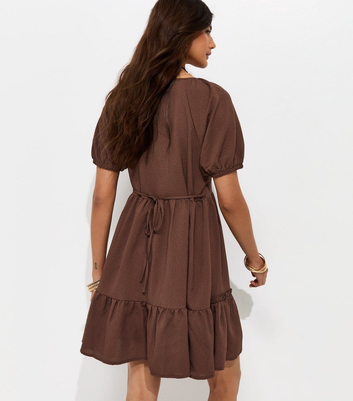 New Look Women's Dark Brown Textured Tiered Mini Smock Dress New Look - 4