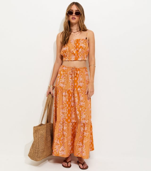 New Look Women's Orange Paisley Ruched Crop Top New Look - 3