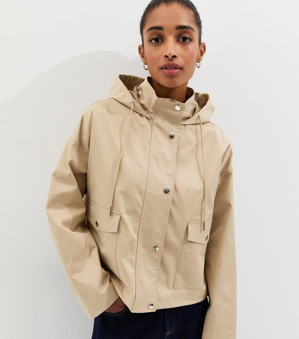 New Look Women's Stone Hybrid Short Rain Jacket New Look