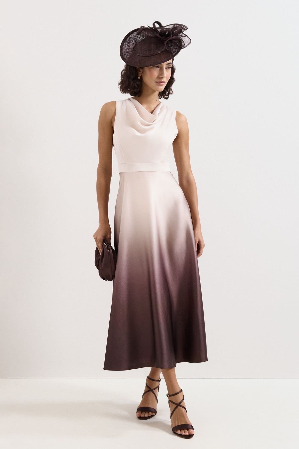 Phase Eight Phase Eight Women's Petite Ombre Cowl Neck Dress in Warm White