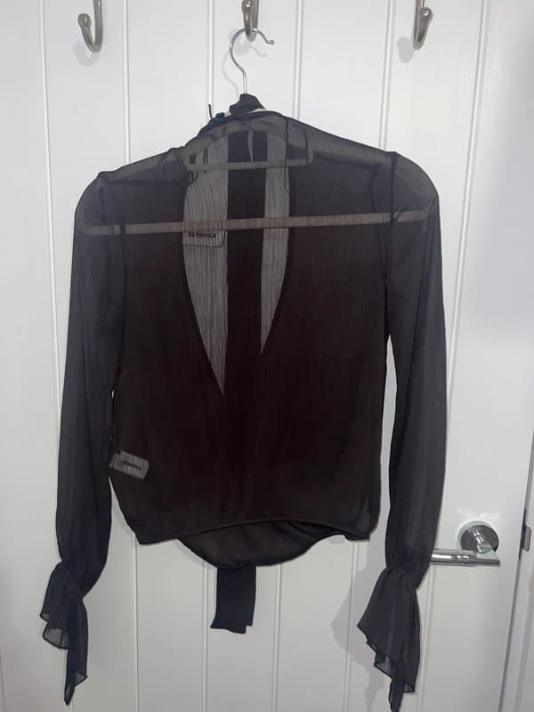 Bershka XS Bershka Long Sleeve crossover scarf brown blouse top