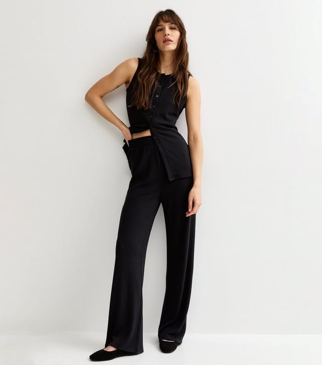 New Look Women's Tall Black Textured Knit Wide Leg Trousers New Look - 2