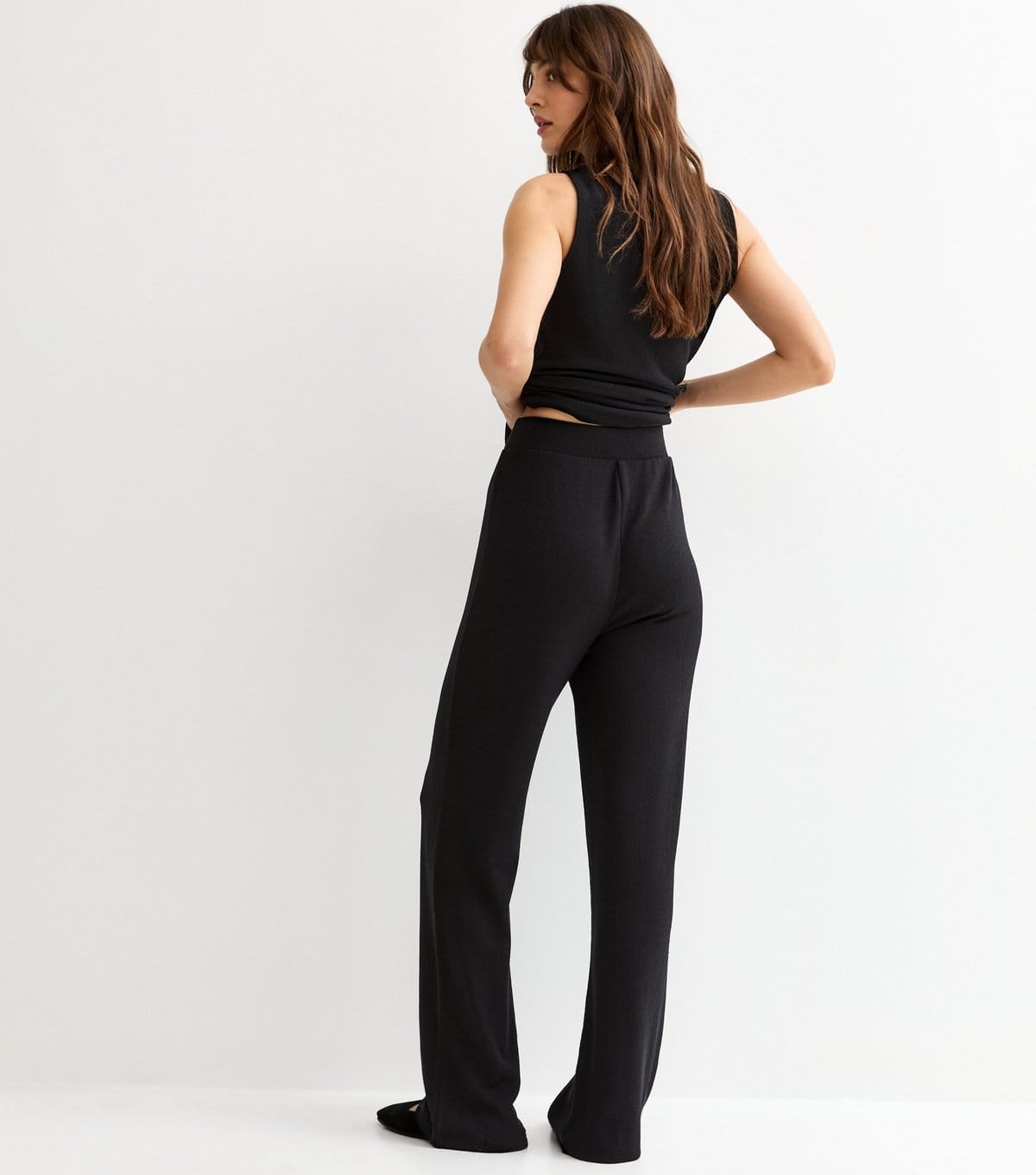 New Look Women's Tall Black Textured Knit Wide Leg Trousers New Look - 4
